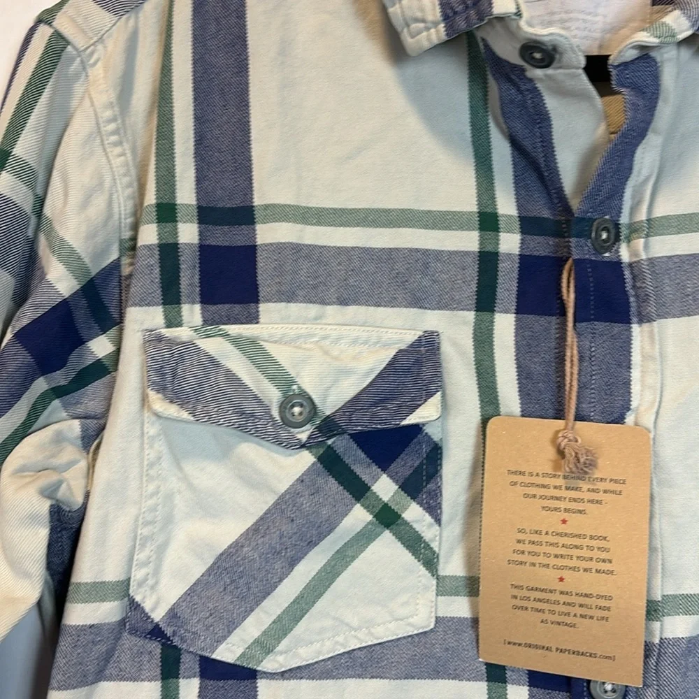 OPB Original Paperbacks Shirt Mens Medium White‎ Blue Button Up Plaid New